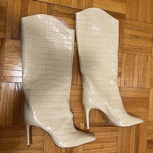 Like New - Maryana Crocodile-Embossed Leather Boot- 9.5 - Eggshell/Cream